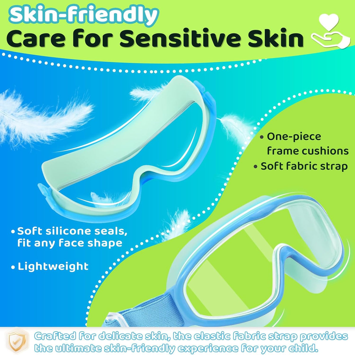 Vvinca Kids Swim Goggles - Anti-Fog, UV Protection & No Leaking | Comfortable Fabric Strap for Ages 3-14