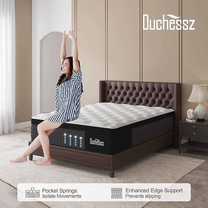 King Mattress, 14 Inch Hybrid Mattresses Eurotop with Gel Memory Foam,Motion Isolation Individually Wrapped Pocket Coils Breathable Comfort Soft Pressure Relief 100 Night Trial