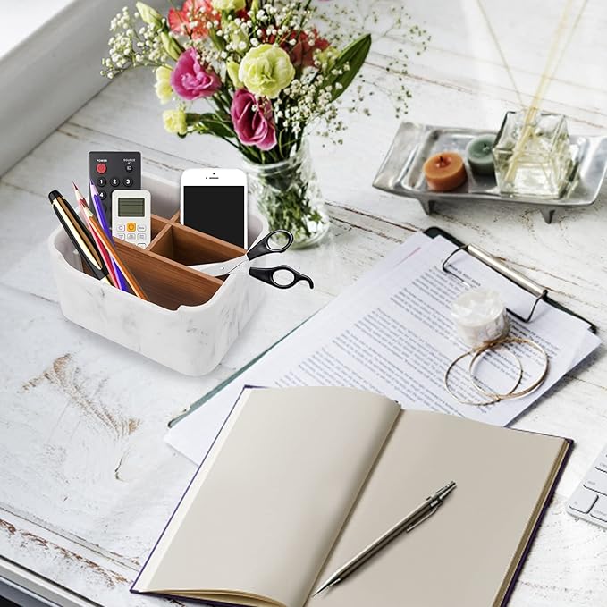 Desk Organizers, Marble Remote Holders for Table, Modern Office Controller Pen Phone Holder Organizer, Stylish Caddy and Storage Accessories for Bedside Nightstand Desktop Coffee Table