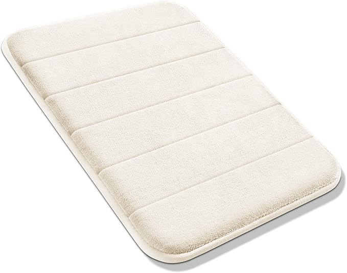 Yimobra Memory Foam Bath Mat, Super Soft Absorbent Bathroom Rug Non Slip, Quick Dry, Machine Washable Floor Carpet for Tub Shower, Home Decor Accessories, 24x17, Cream