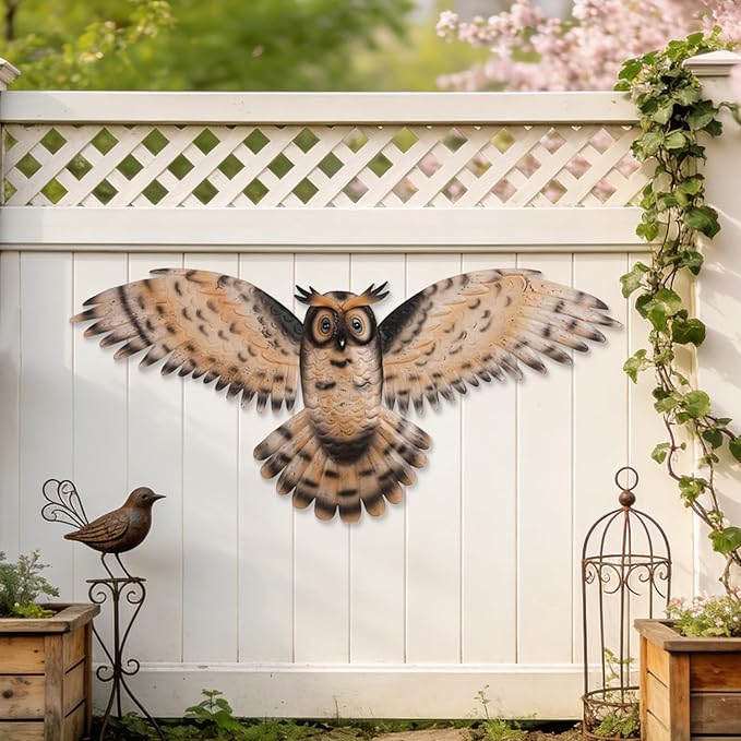 JJALIGHTS 37" Large Metal Owl Wall Art Outdoor Indoor Decor - Flying Owl Wall Hangings for Garden Patio Home Bedroom Office Decoration