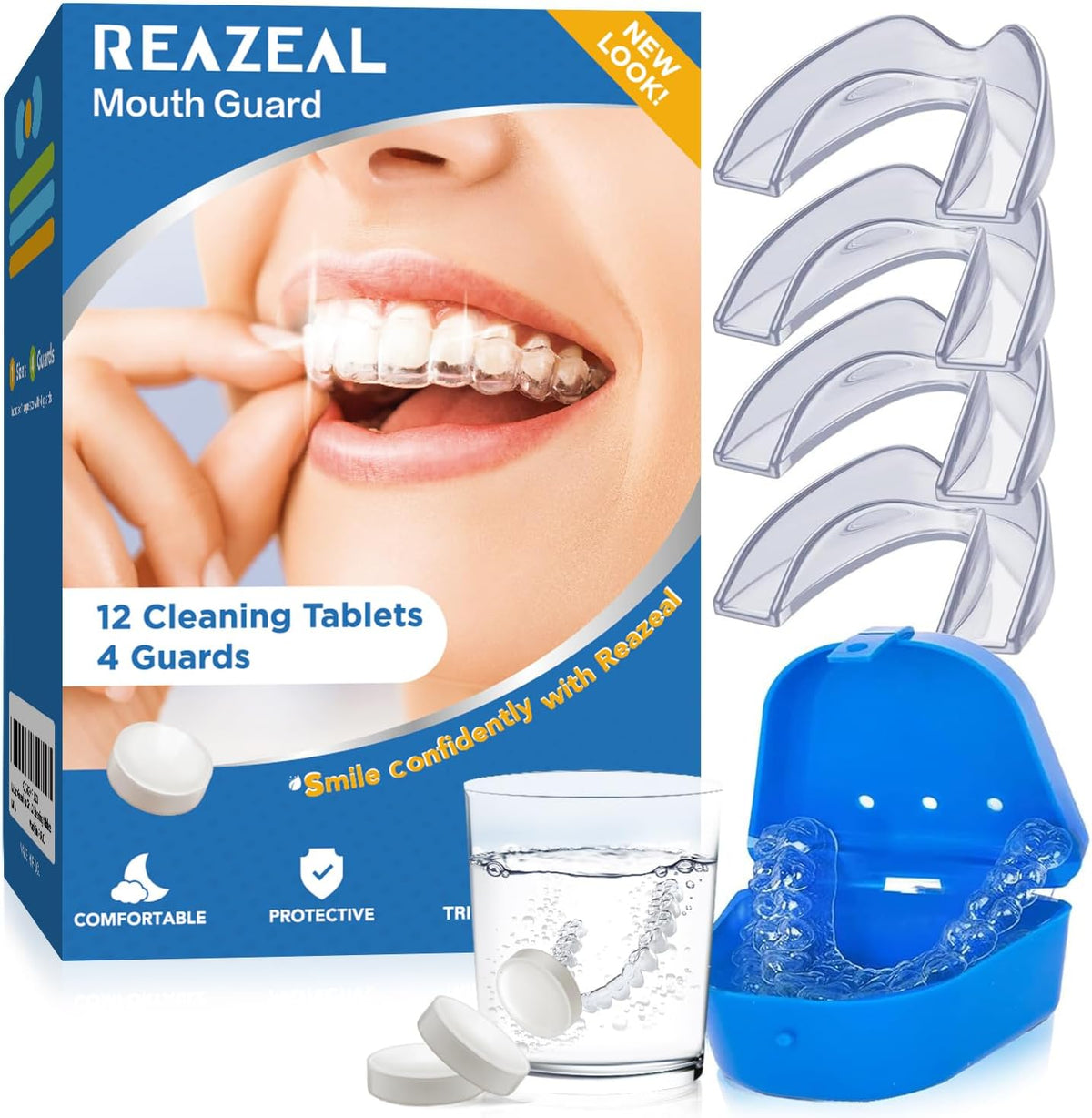 Skiennix Mouth Guard for Teeth Grinding - Moldable Dental Protector with 12 Cleaning Tablets