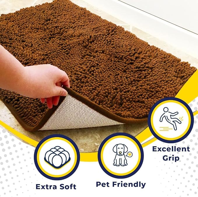 Muddy Mat® | Super Water Absorbent Door Mat Indoor, Microfiber Quick Dry Chenille Entryway Rug, Slip Resistant Front Door Mat, Indoor Mats for Entryway, Machine Washable Pet Rug, Amber 24" x 120"