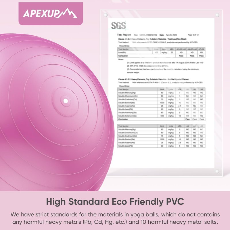 APEXUP Yoga Ball, 660 lbs Anti-Burst Exercise Ball with Pump, 5 Sizes (M (19"~22) 55cm, Fuschia)