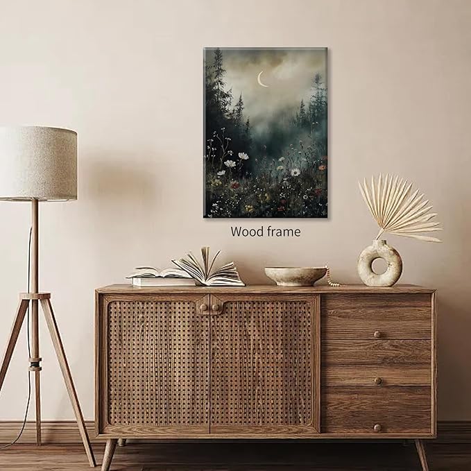 Dark Flower Field Poster Vintage Moody Academia Wall Art 08x10 inch Framed