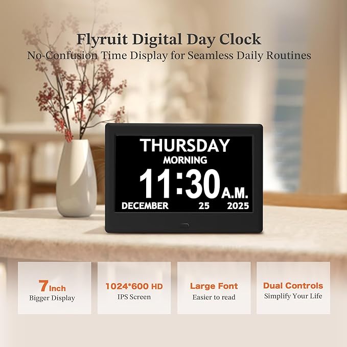 7'' Dementia Clock For Seniors, Large Display Digital Clock