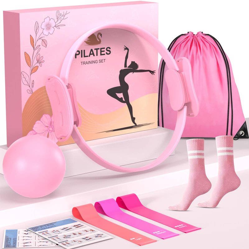 Pilates Kit for Home Workouts Set for Women, Pilates Ring Equipment and Ball Set Home Pilates Workout Kit with 15" Magic Circle Ring and Resistance Bands, A Must-Have for Beginners and Seasoned Yogis