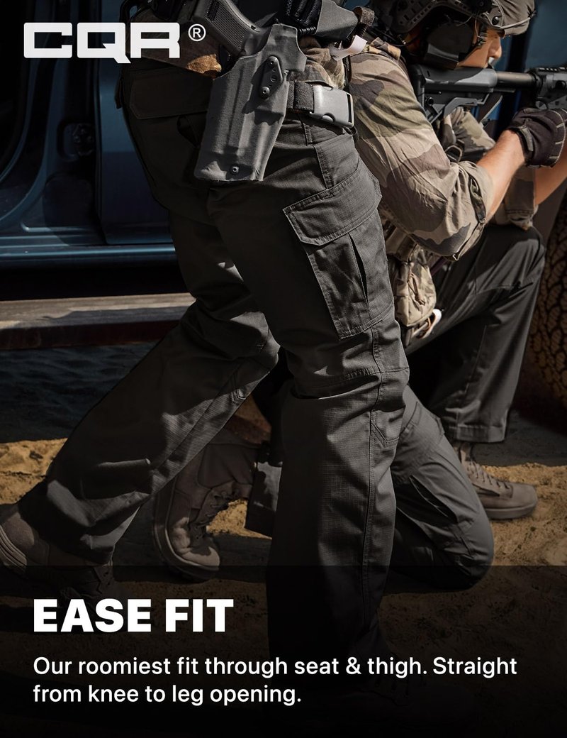CQR Men's Tactical Pants, Water Resistant Ripstop Cargo Pants, Lightweight EDC Work Hiking, Outdoor Apparel, Duratex Mag Pocket Black, 34W x 30L