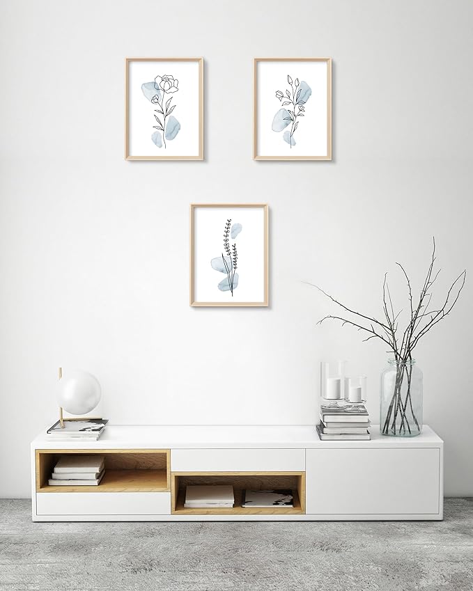 HesenDot Framed Blue Floral Canvas Wall Art, Minimalist Botanical Wall Art Decor