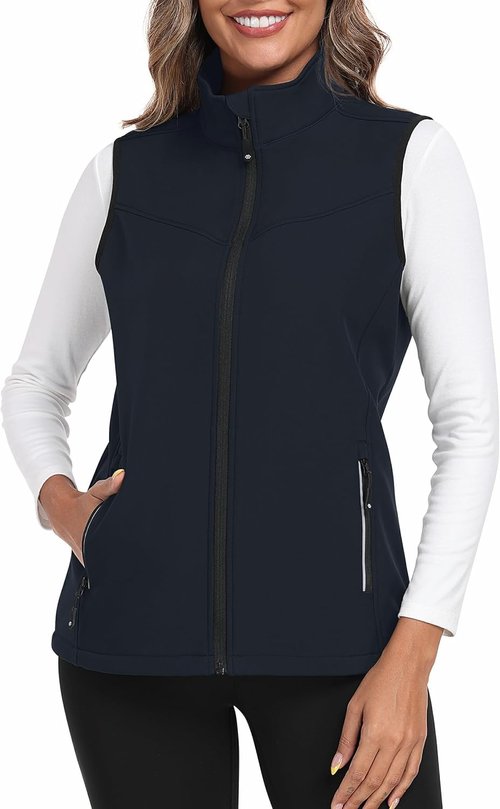 MoFiz Women's Softshell Vest - Lightweight Windproof Fleece Lined Jacket | Insulated Sleeveless Running Gear