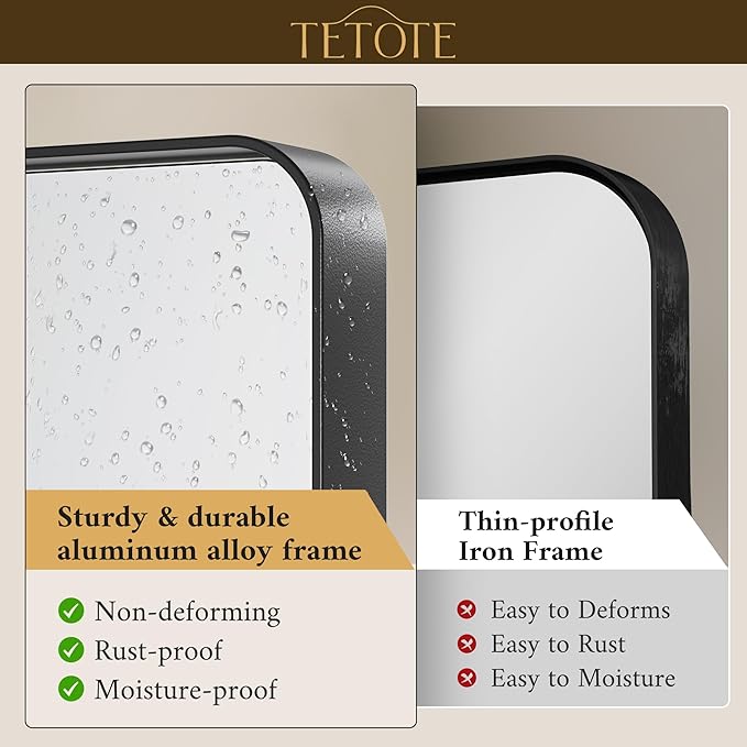 TETOTE Black Framed Mirrors for Bathroom, 36 x 36 Inch Modern Wall Mounted