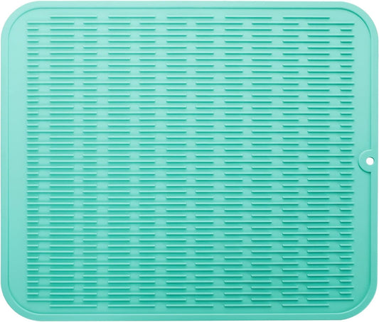 Silicone Dish Drying Mat for Multiple Usage,Easy clean,Eco-friendly,Heat-resistant Silicone Mat for Kitchen Counter or Sink,Refrigerator or Drawer Liner Mint XL 18 inches x 16 inches