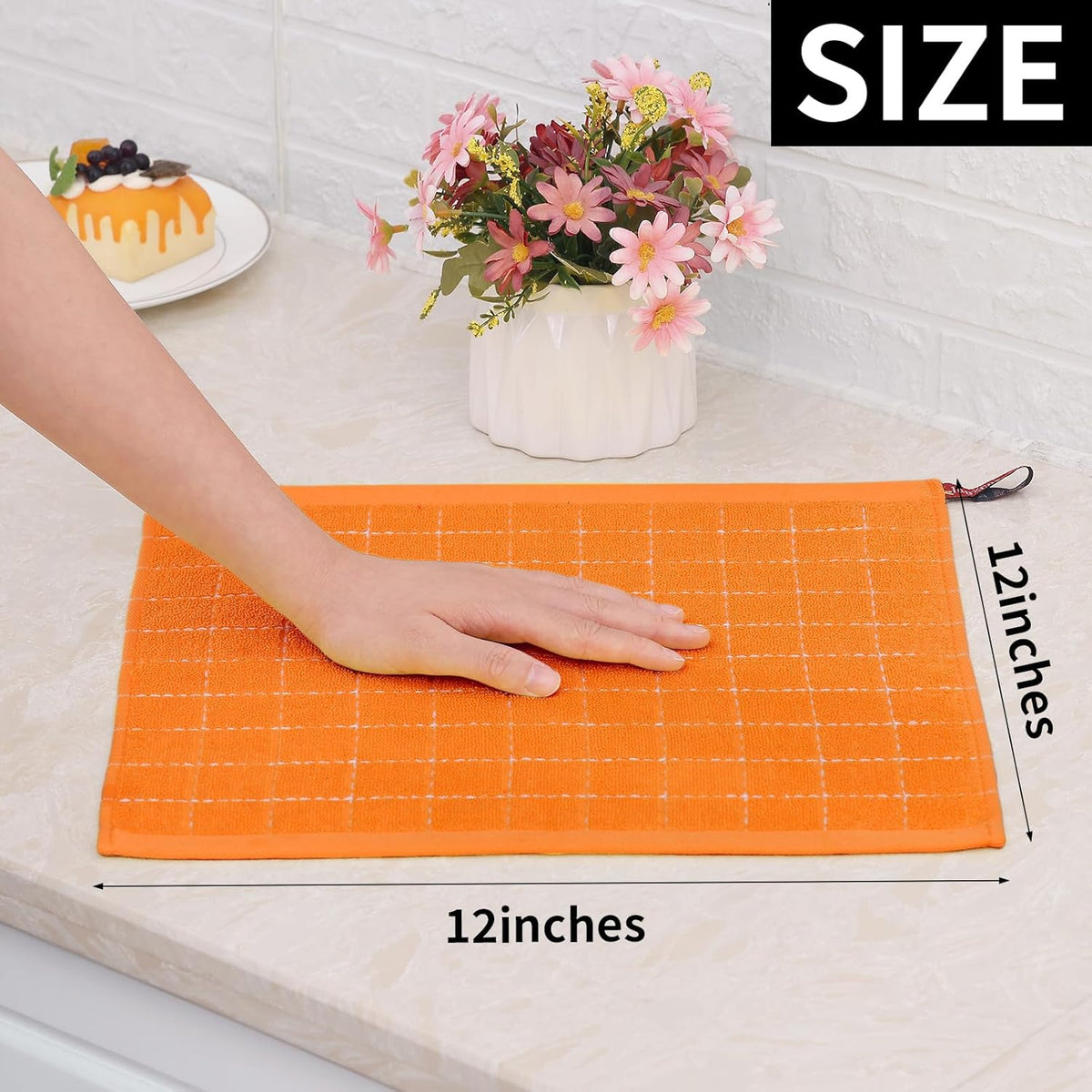 Homaxy 100% Cotton Terry Kitchen Dish Cloths, Ultra Soft and Absorbent Dish Towels for Kitchen, Perfect for Drying and Washing Dishes, 8 Pack, 12 x 12 Inches, Orange
