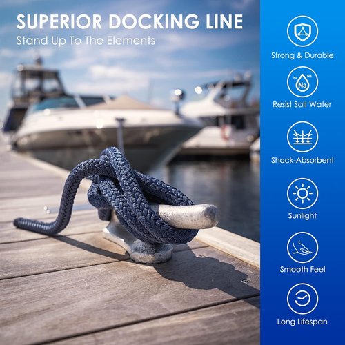 Amarine Made Dock Lines - 1/2” X 15’ Nylon Boat Ropes | 4pcs with 12” Eyelet & 968lbs Working Load - Black