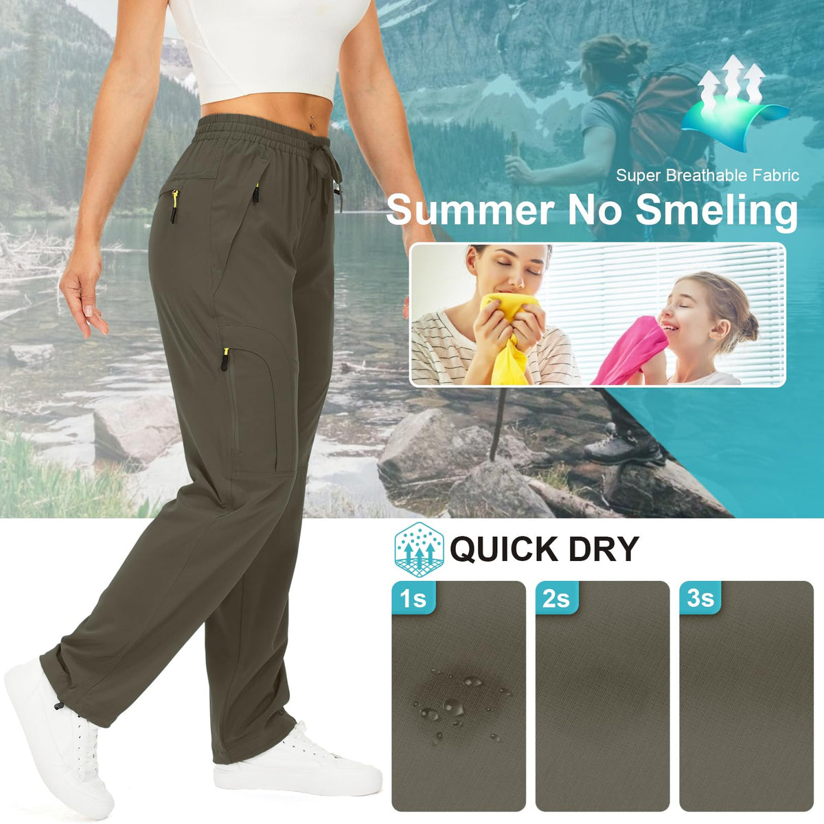 Toomett Women's Hiking Cargo Pants Quick Dry UPF50+ Outdoor Pants for Women Fishing Safari Travel Pants with Pockets,6608, Light Brown,S