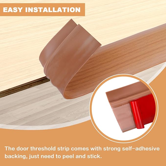 Vinyl Door Threshold Flooring Transition Strip Self Adhesive Carpet Edging Strip for Laminate Doorway Edge Threshold from 3/5" to 4/5" (Yellow Wood Grain, 6.6 Ft)
