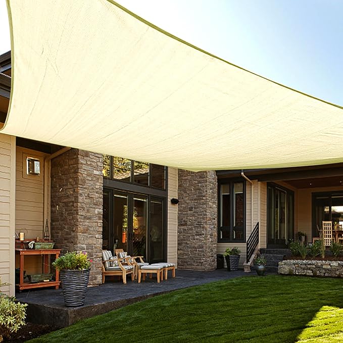 LOVE STORY Custom Size 7'x16' Butter Cream Sun Shade Sail Rectangle UV Block Canopy Patio Sail Sunshades Fabric for Outdoor Garden Carport (We Make Custom Size)