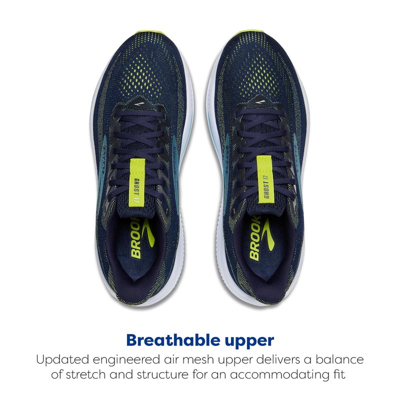 Brooks Men’s Ghost 17 Neutral Running Shoe - Peacoat/Lime/Blue - 7 Medium
