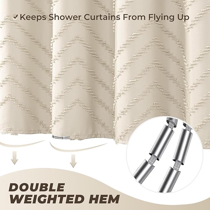 Beige Boho Fabric Shower Curtain 60 x 72 Modern Shabby Chic Textured Tufted Chevron Striped Minimalist Cloth Bathroom Shower Curtain