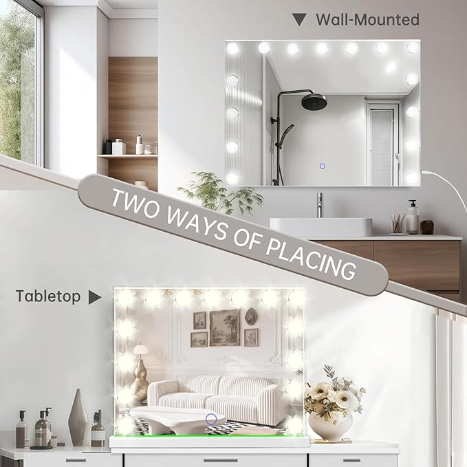 Hollywood Vanity Mirror with Lights, 3 Color Lights, 10x Magnification