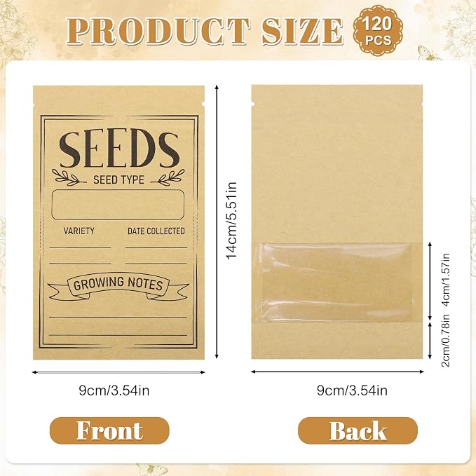 120 Pcs Seed Envelopes Packets Organizer 3.54 X 5.5 Inch Seed Storage Envelopes Resealable with Clear Window Seed Saver Bags for Flower Vegetable Seed Saving