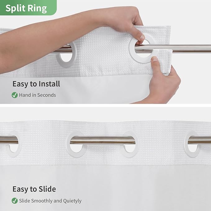 No Hook Waffle Weave Shower Curtain with Snap-in Fabric Liner Set,White Shower Curtains for Bathroom with See Through Top Window,Water Repellent & Washable,71Wx74H