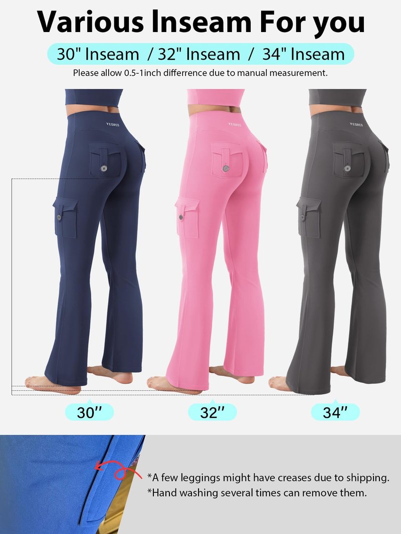 YEOREO CoreFlex Women Workout Flare Leggings with Pockets Hidden Scrunch Cargo Gym Yoga No Front Seam Leggings Wine L