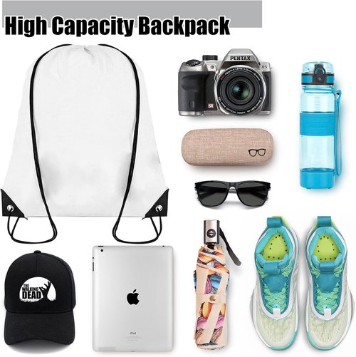 Grneric Drawstring Backpack - 60 Pack Cinch Sack for Gym, Parties & Trips | White