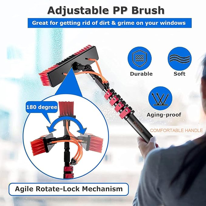 7.2m/24ft Telescopic Window Cleaner, Conservatory roof Cleaner/Water Fed Extendable Brush, Window Cleaning Equipment/Window Clean,Window Cleaner Kit, Roof Cleaning Tools,