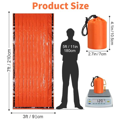 Emergency Sleeping Bag with Whistle, Portable Emergency Survival Bag, Lightweight Pocket Size Emergency Sleeping Bag, Waterproof Thermal Bivy Sack for Camping, Hiking (6)