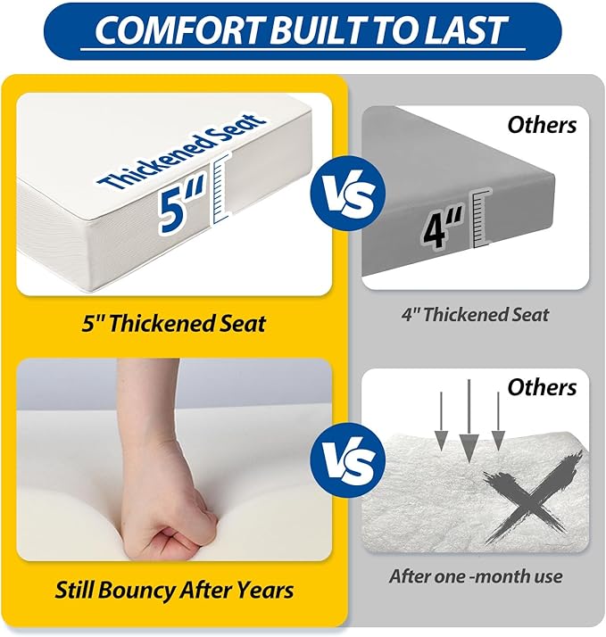 AAAAAcessories Outdoor Seat Cushions for Chairs, Fade-Resistant, Waterproof Patio Furniture Replacement Cushions, 25.5" x 25.5" x 5" + 25.5" x 13.5", Creamy White