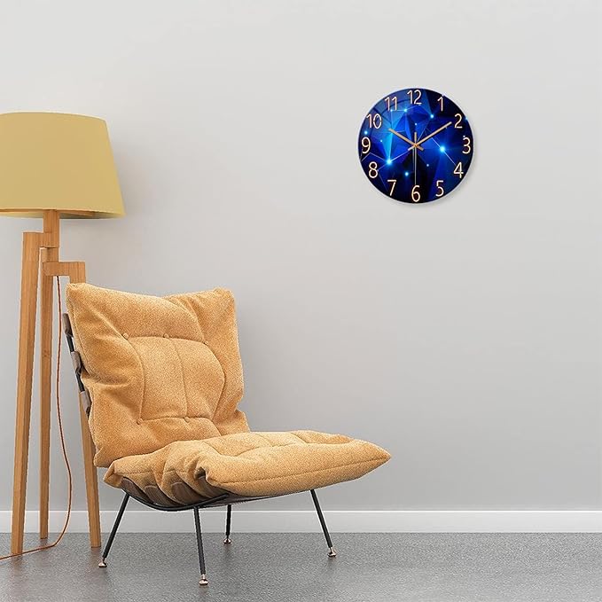 Blue Wall Clock Battery Operated 14 Inch Modern Wall Clock Non Ticking Glass