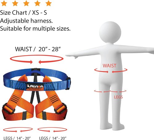 Kids' Fusion Adjustable Outdoor Strap Kit – Padded Belt with Leg Loops for Tree Adventures & Indoor Play – Blue/Orange