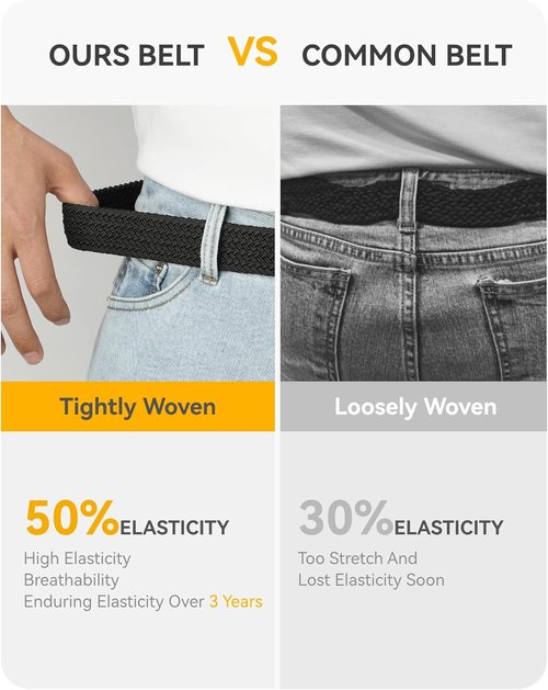 CHAOREN Men's Braided Stretch Golf Belt - Perfect Fit for Casual Shorts & Jeans - 1 3/8" Width