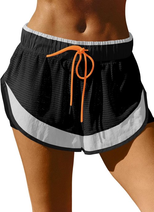 Fisoew Women's Athletic Shorts - 2 in 1 High Split Color Block Workout Yoga Shorts with Pocket & Drawstring