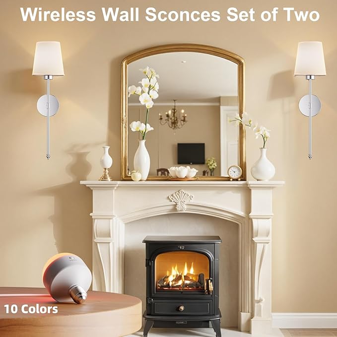 IRONPAX Wall Sconces Battery Operated Set of 2, Wireless Rechargeable Wall