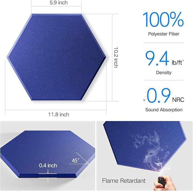 16 Pack Self-adhesive Acoustic Panels 12" X 10" X 0.4" -Sound Proof Foam Panels