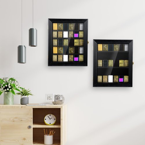 Silipull 30 Lighter Display Case Wall Mount Display Case for Lighter Detachable Wooden Cabinet W/98% UV Protection Acrylic Door Lockable Storage Box for Collection, 11.5x13.78x1.57 Inch, Black Finish
