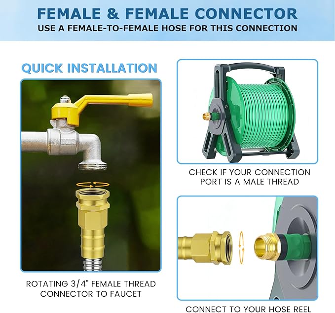 Short Stainless Steel Metal Garden Hose 3 ft, 3/4" Female to Female Solid Brass Connector, Small Leader Hose for Hose Reel, Durable, Flexible, Lightweight, Outdoor Water Hose Extension Adapter