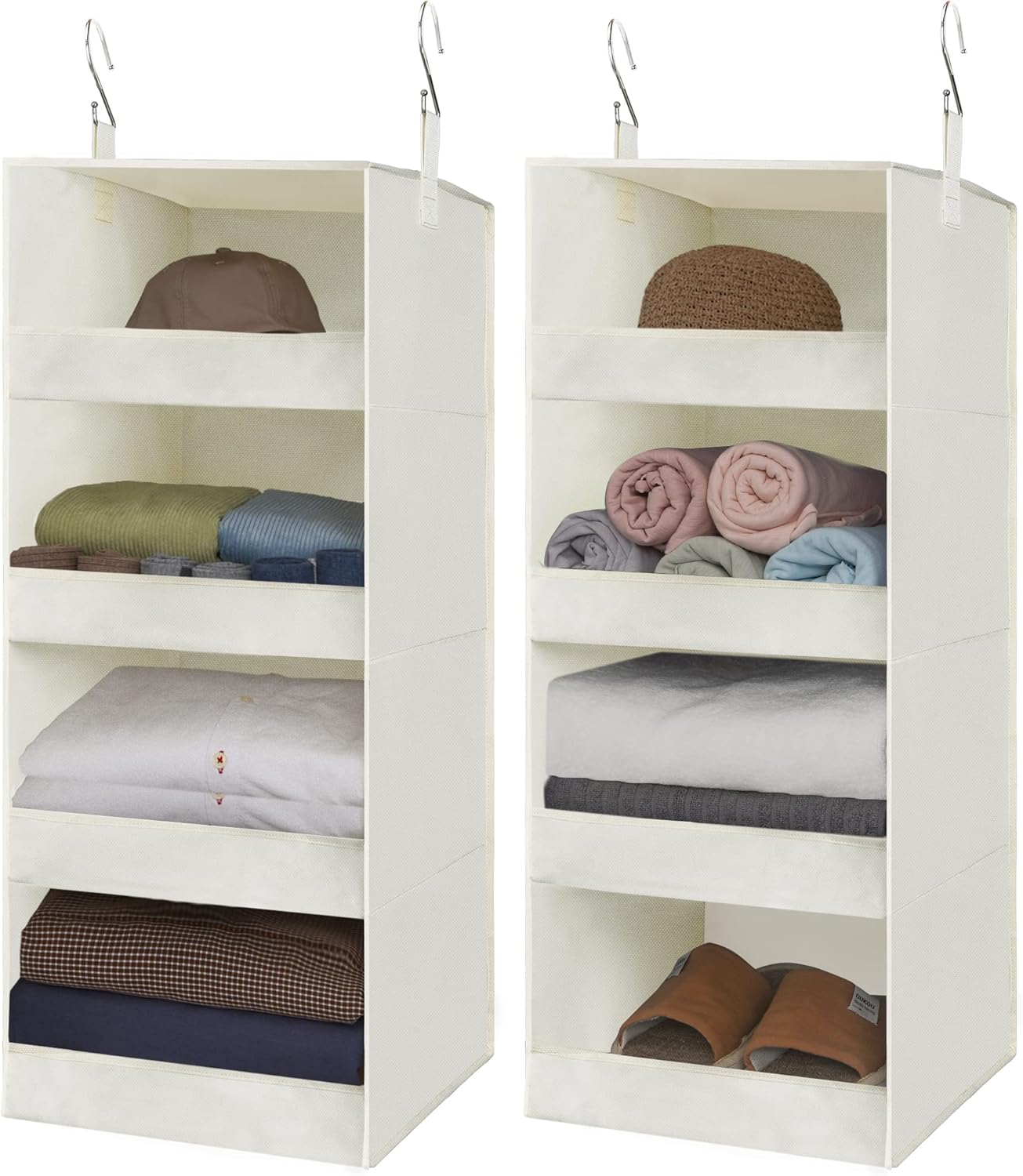GRANNY SAYS 4-Shelf Hanging Organizer, Closet Hanging Shelves, Space Saver for Bedroom & Living Room, Beige, 2-Pack