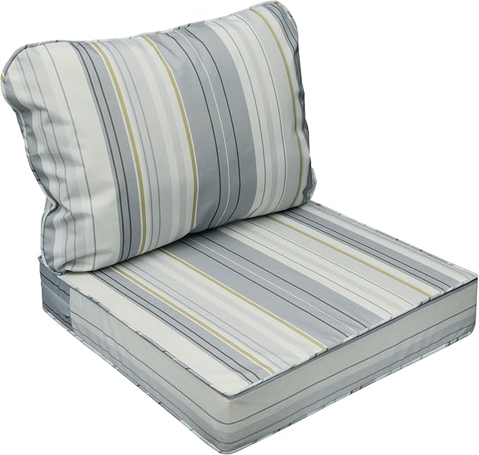AAAAAcessories Outdoor Seat Cushions for Chairs, Fade-Resistant, Waterproof Patio Furniture Replacement Cushions, 19" x 19" x 3" + 19" x 17", Ash Blue Harbor Stripe