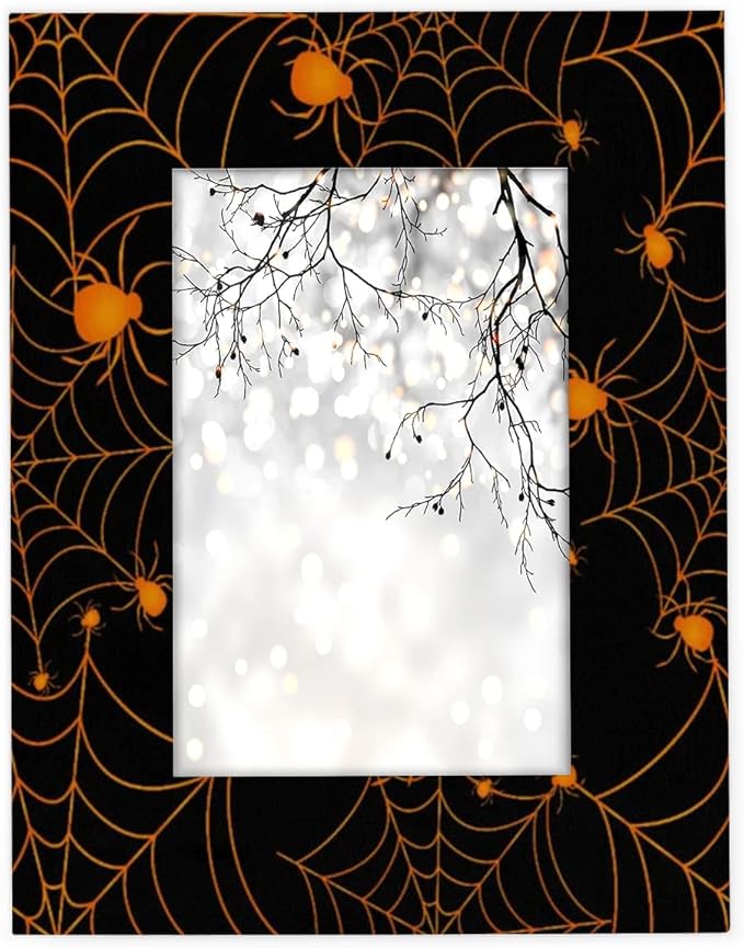 Tavisto Halloween Themed 4x6 Picture Frame Spooky Spider Web Wooden Photo Frames for Tabletop Display Wall Mounting Fits 4x6 Pictures Home Office Decor