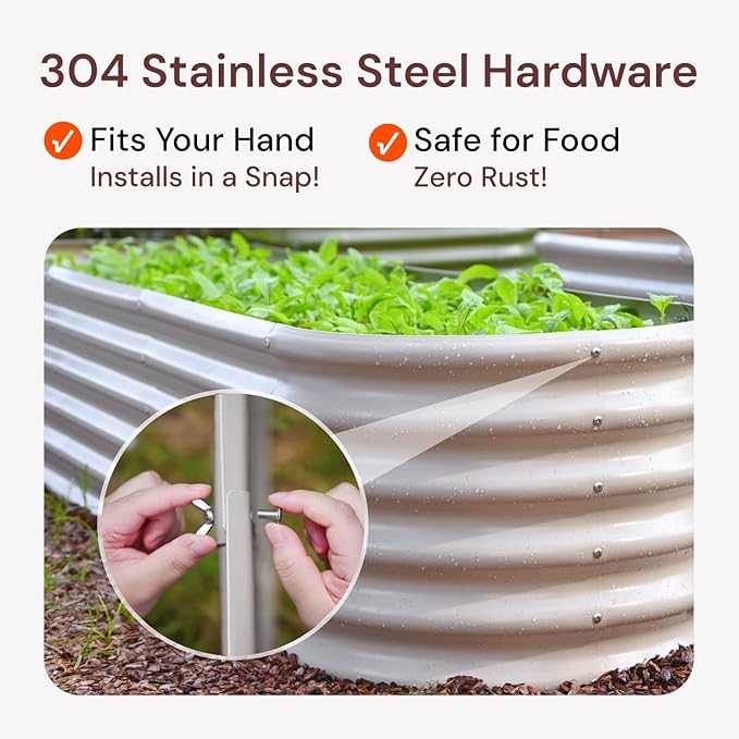 2-Pack 8x2x1.5 ft Galvanized Raised Garden Bed, 18" Tall Planter for Outdoor Plants, Metal Raised Flower Bed for Herb Fruit Vegetable, Garden Planter Outside Backyard & Patio - Sand Beige