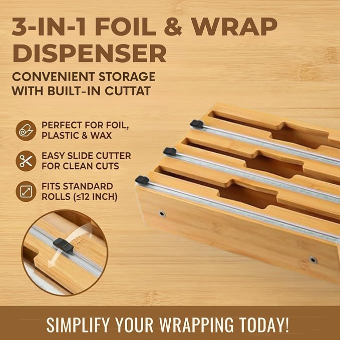 9 in 1 Storage Bag Organizer for Kitchen Drawer, Foil and Plastic Wrap with Cutter, Organizers Compatible Gallon, Quart, Sandwich Snack