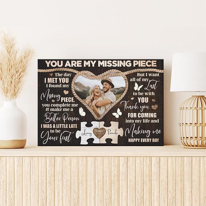 Dem Canvas Personalized Canvas Prints, Custom Photo And Name, You Are My Missing Piece, Wedding Gifts For Couple Anniversary Wedding Engagement Gift For Couples Canvas (12x08)