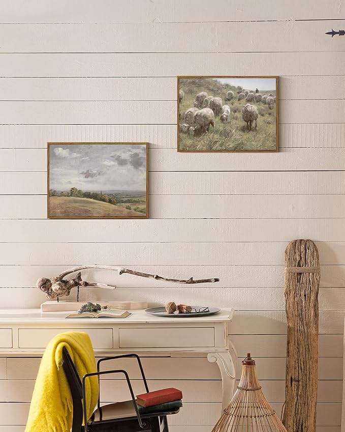 InSimSea Framed Canvas Wall Art, Vintage Decor - Landscape Wall Painting Prints, Rolling Hills Pictures for Bedroom, Farmhouse Bathroom, Office Dining Room Decor - 12"x16"