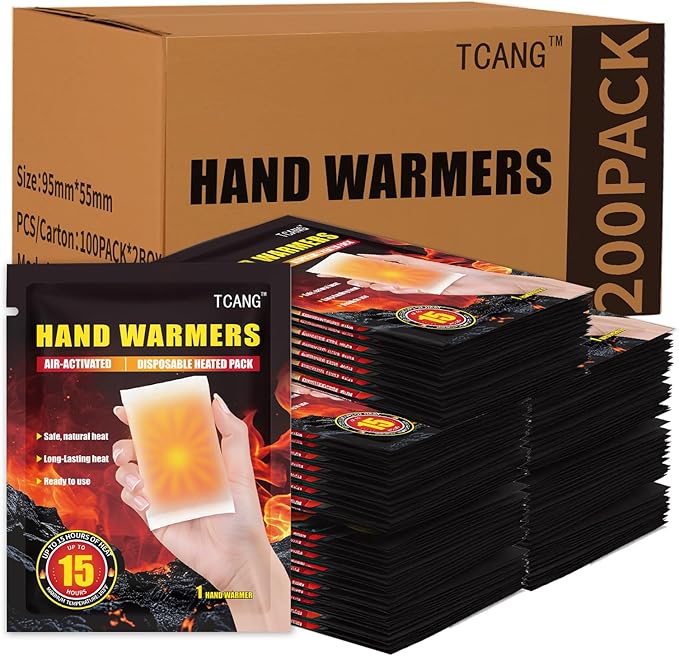 Hand Warmers Disposable - Up to 15 Hours of Heat - 50/100/200 Pack Super Long Lasting Air Activated Warmers, All Natural, Portable for Body, Hands & Toes - Odorless Hot Warmer Heater for Outdoor Sport