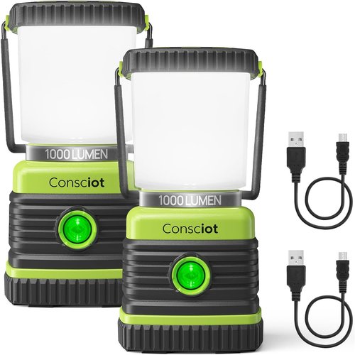 Consciot LED Camping Lantern - 1000LM Rechargeable Lights with 4 Modes & Power Bank | IPX4 Waterproof, 2 Pack