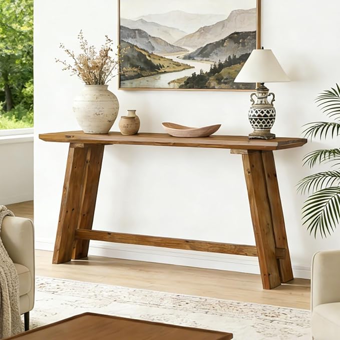 Tribesigns 63-Inch Solid Wood Console Table for Entryway, Narrow Long Sofa Table Behind Couch with Parquet Tabletop for Living Room, Entrance, Hallway, Foyer