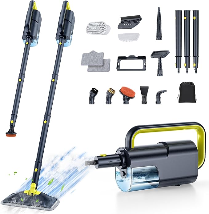 ScrubWiz 10-in-1 Steam Cleaner, Steam Mop & Handheld Steam Cleaner with 350ml Water Tank, 10s Fast Heating, 2 Steam Modes, Portable Steamer for Kitchen, Floor, Tile, Window, BBQ Grill, Car, Soft Gray